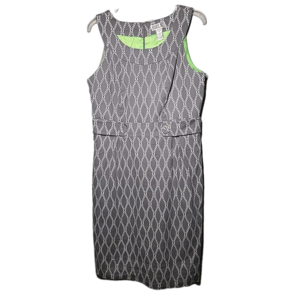 Robbie Bee‎ Womens Sz 14Sleeveless Geometric Print Gray/White Lined Sheath Dress